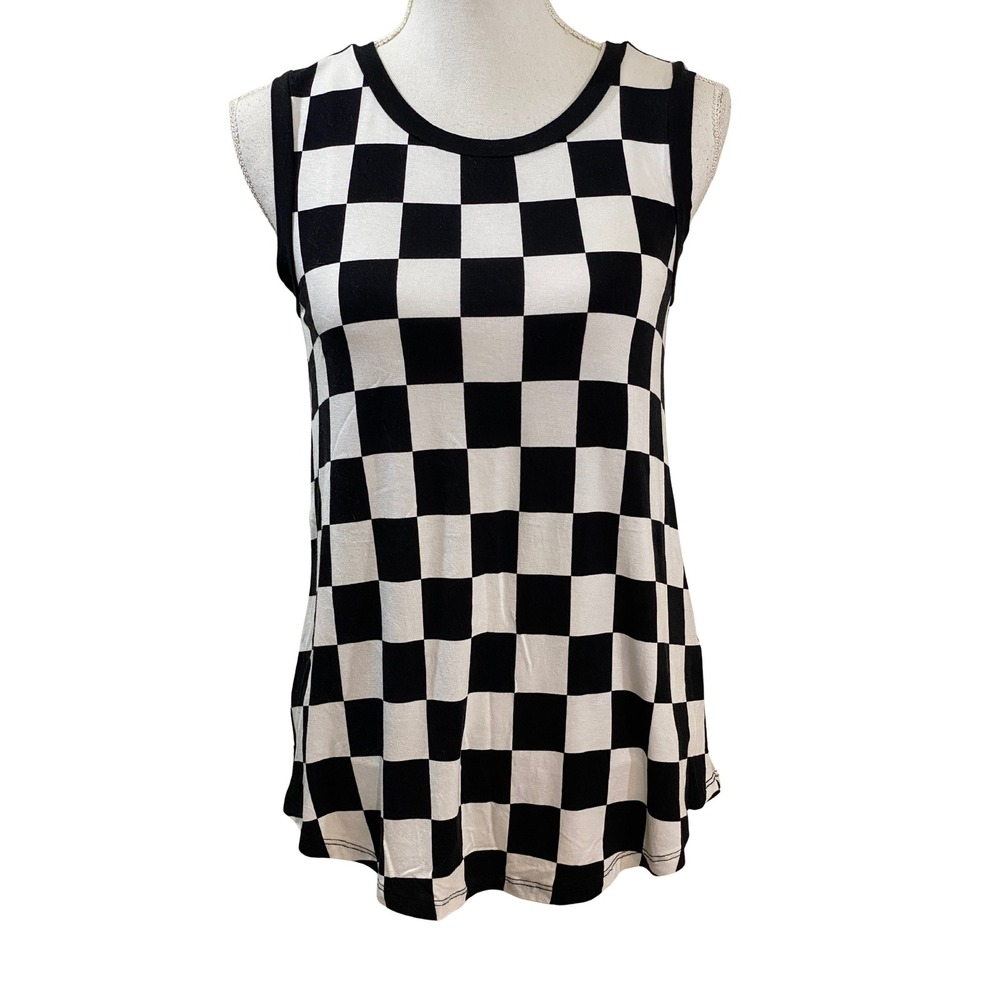 LuLaRoe Womens XXS Sleeveless Checkered Tank Top Black White